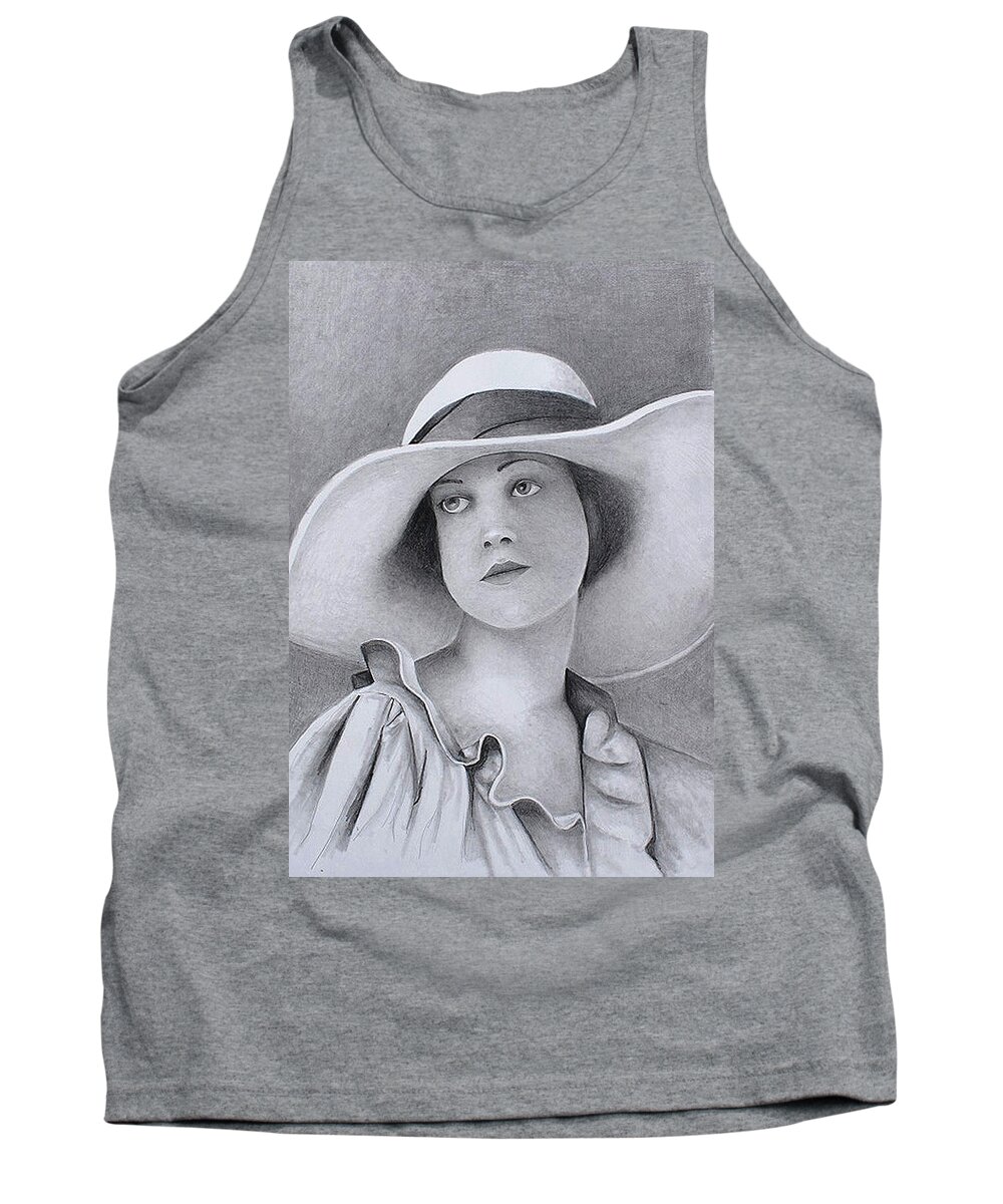 Woman Tank Top featuring the drawing Vintage woman in brim hat by Tim Ernst