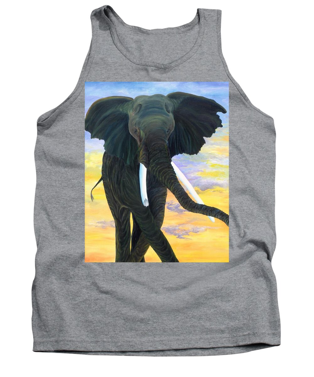 Elephant Tank Top featuring the painting Warrior Elephant by Margaret Zabor