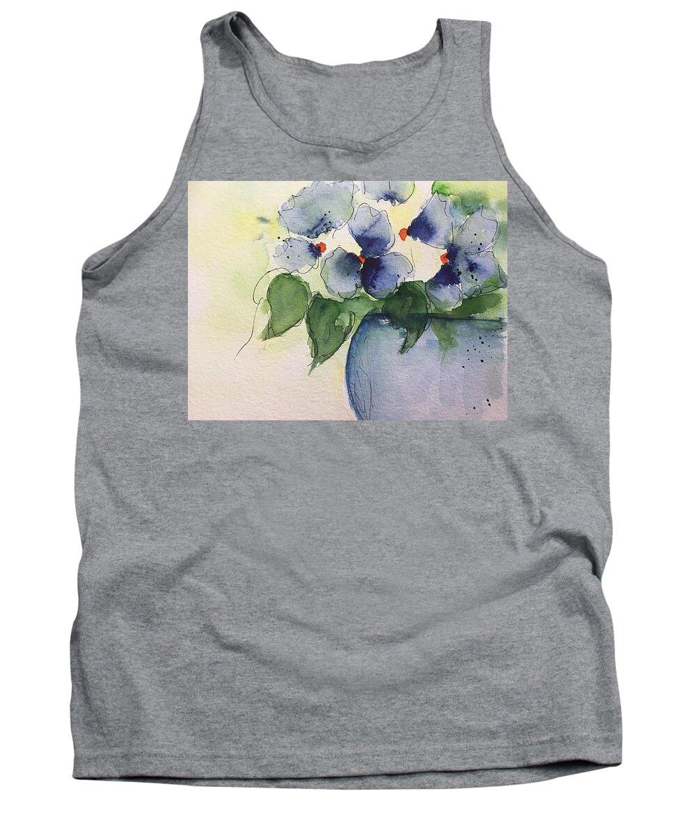 Watercolor Tank Top featuring the painting Watercolor Blue Flowers In The Vase by Britta Zehm