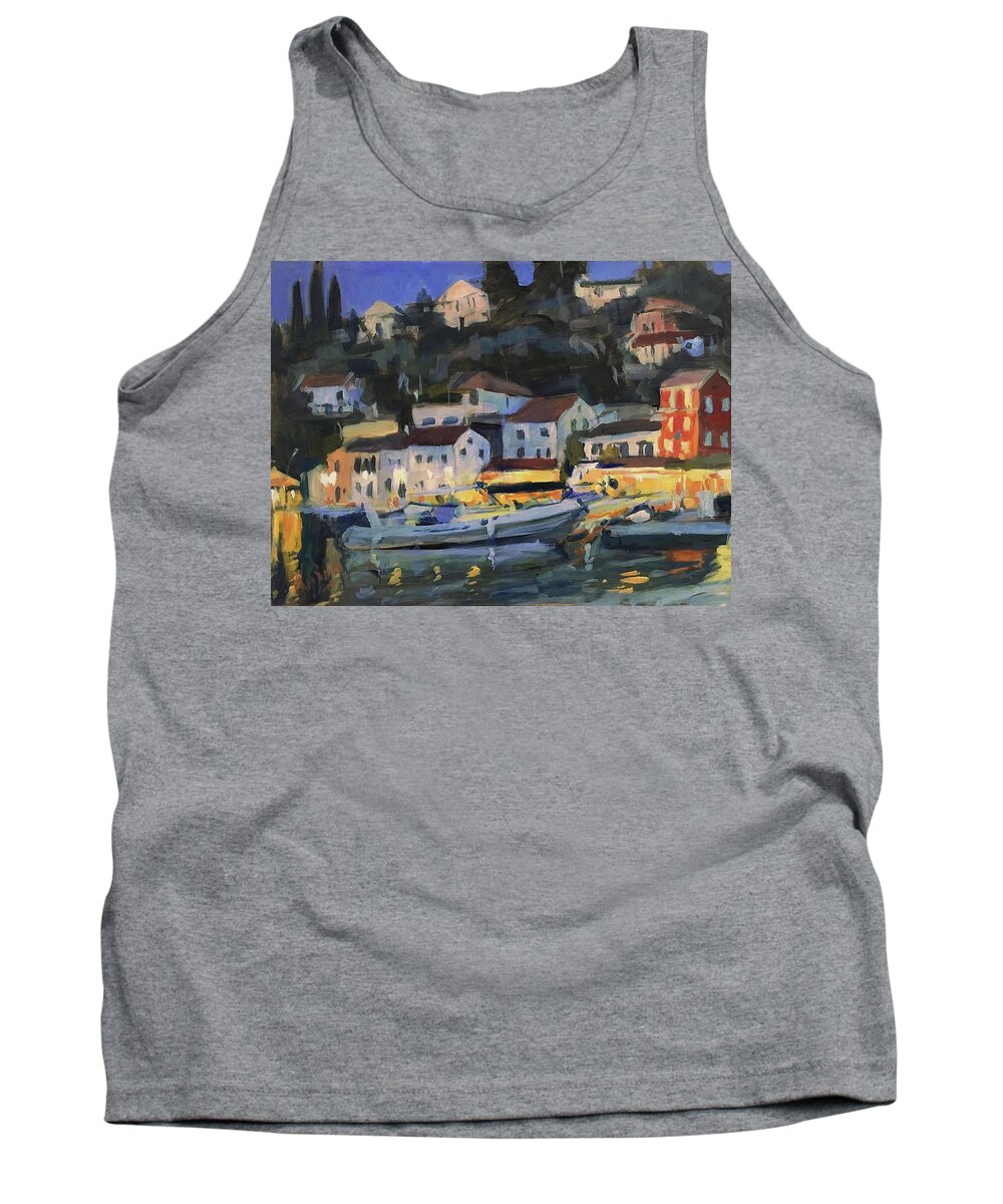 Loggos Tank Top featuring the painting When the evening falls in Loggos by Nop Briex