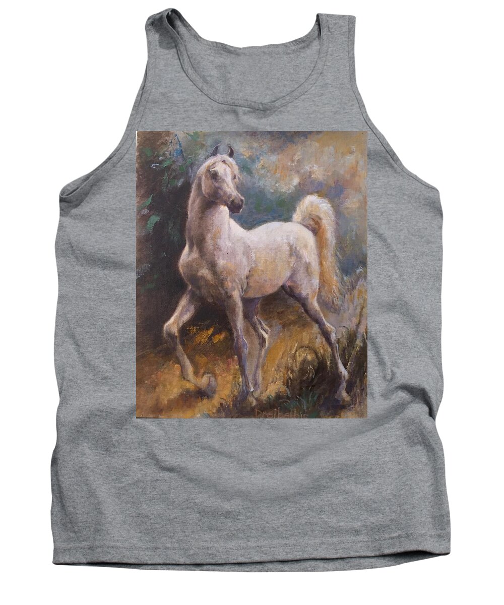 Horse Tank Top featuring the painting White Arabian by Ellen Dreibelbis