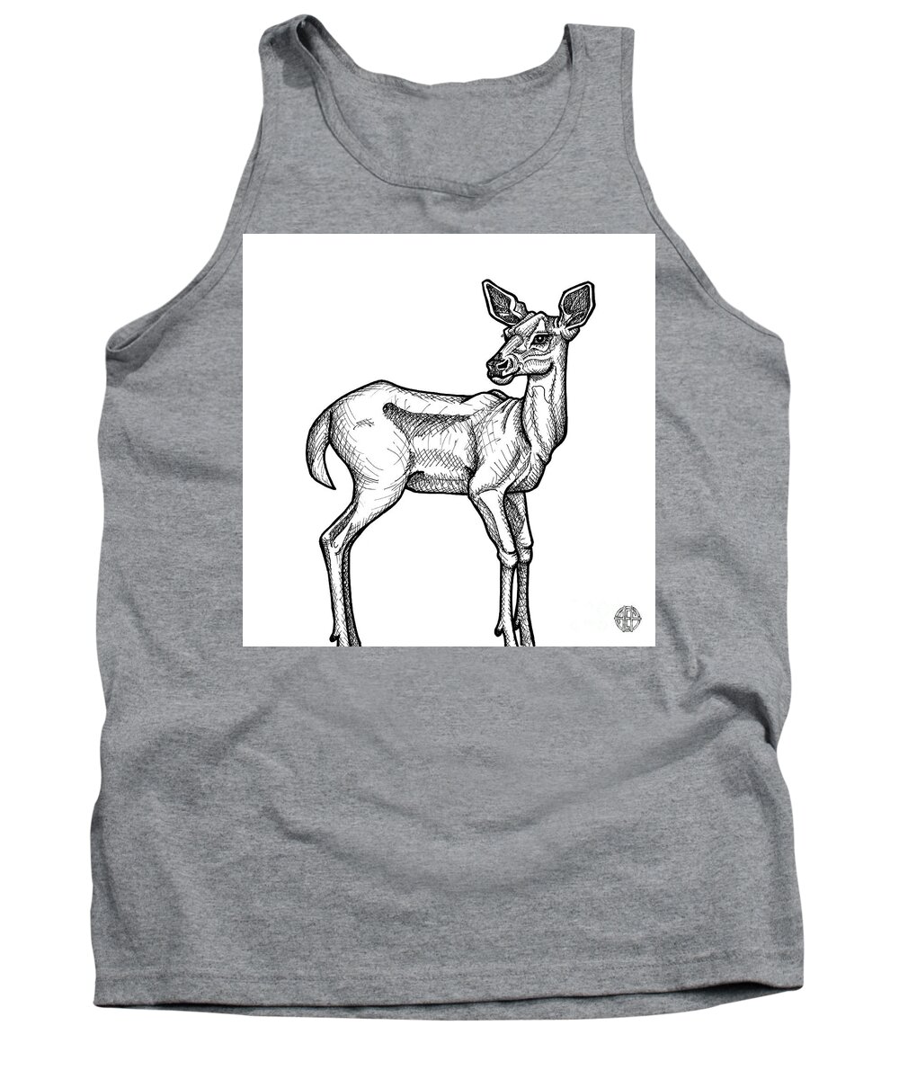 Animal Portrait Tank Top featuring the drawing White Tailed Doe by Amy E Fraser
