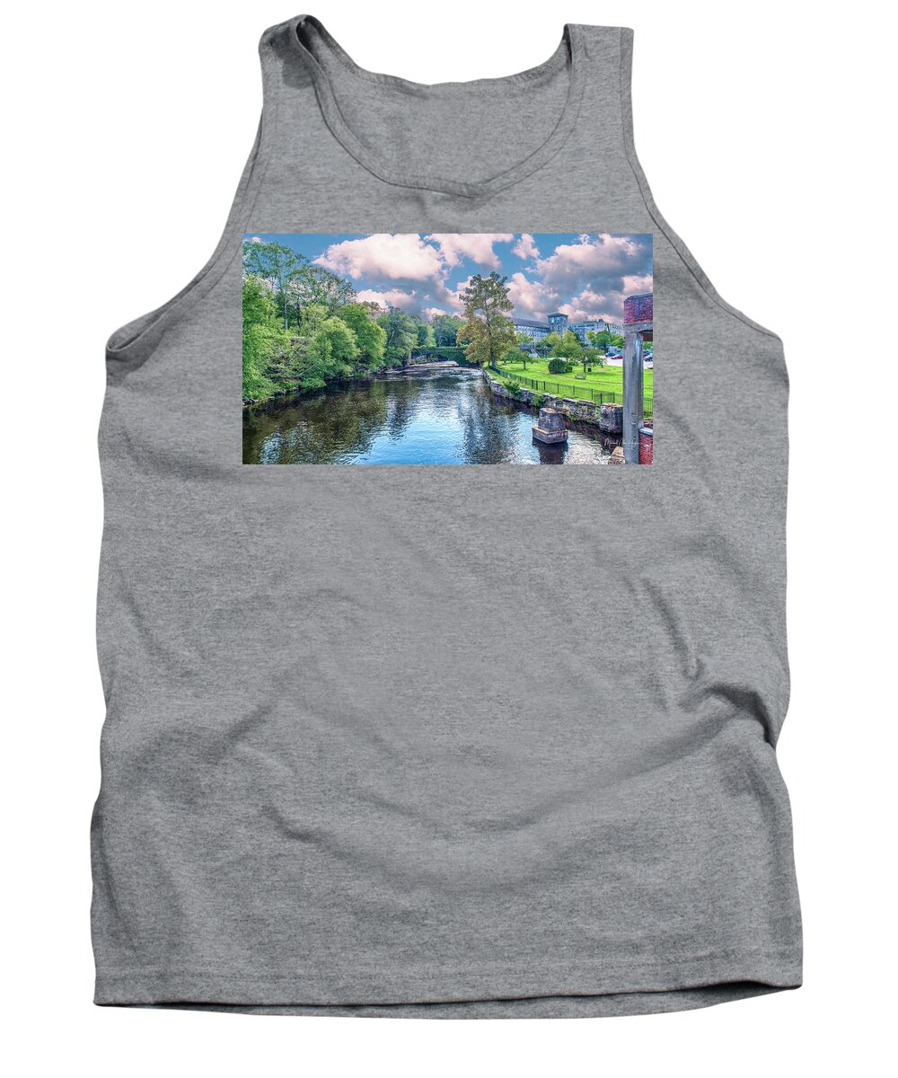 Willimantic Tank Top featuring the photograph Willimantic River with Clouds by Veterans Aerial Media LLC