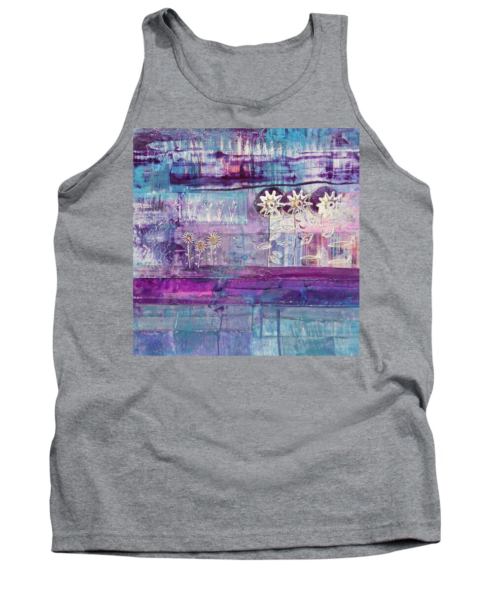 Snow Tank Top featuring the mixed media Winter Blues 2 by Julia Malakoff