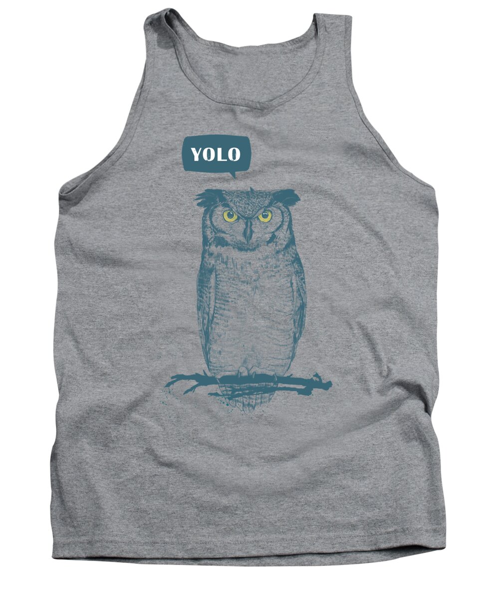 Owl Tank Top featuring the mixed media Yolo by Balazs Solti