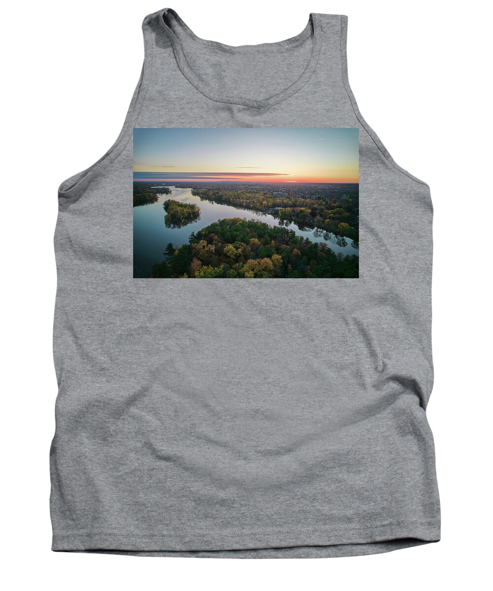 Drone Tank Top featuring the photograph Areal Sunset on the MilleIles river #1 by Carl Marceau