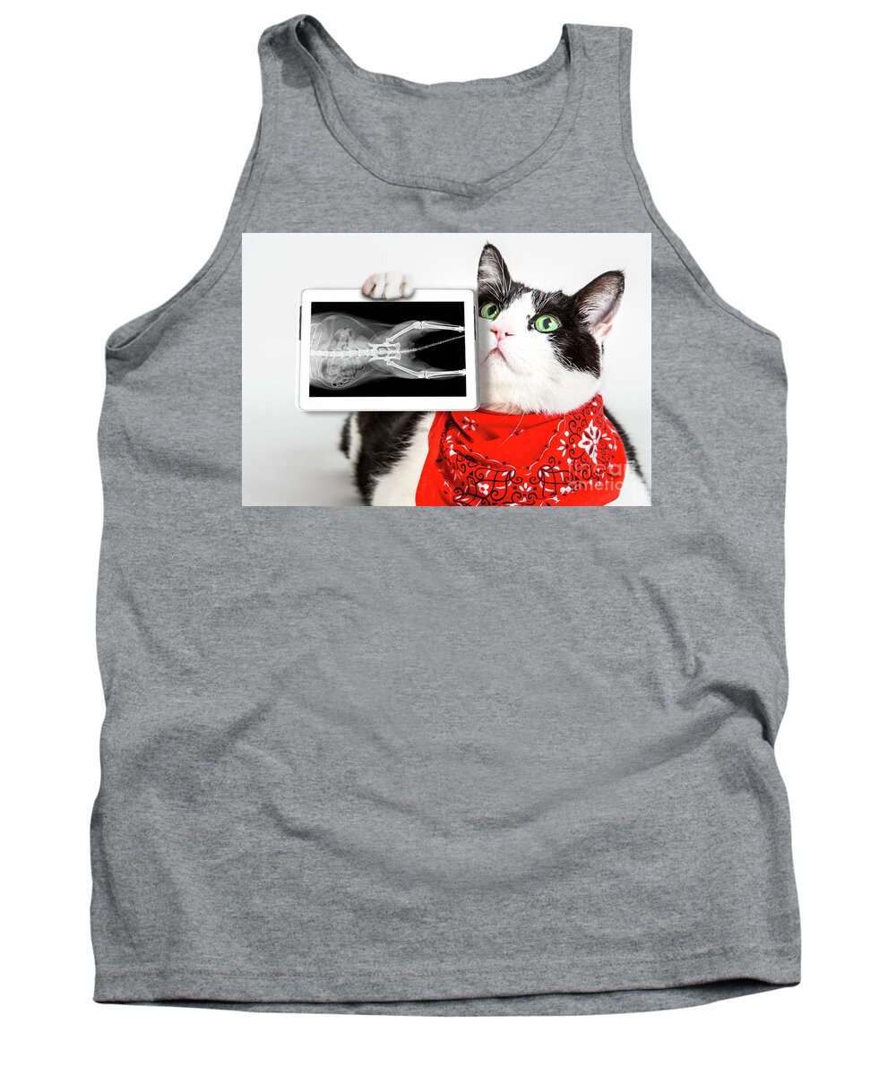 X Ray Tank Top featuring the photograph Cat with X ray plate #1 by Benny Marty