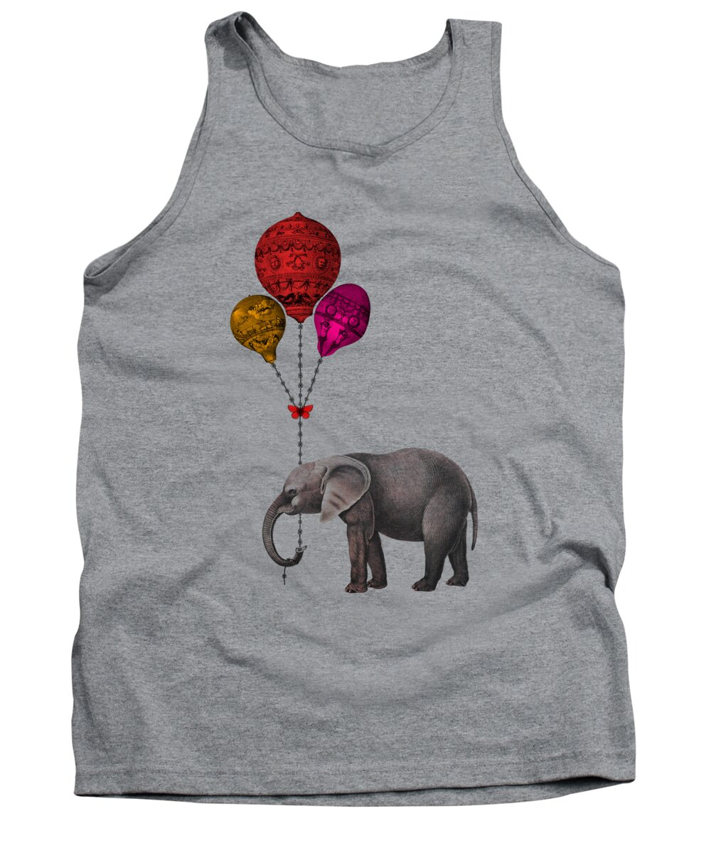 Elephant Tank Top featuring the digital art Elephant With Colorful Balloons #1 by Madame Memento