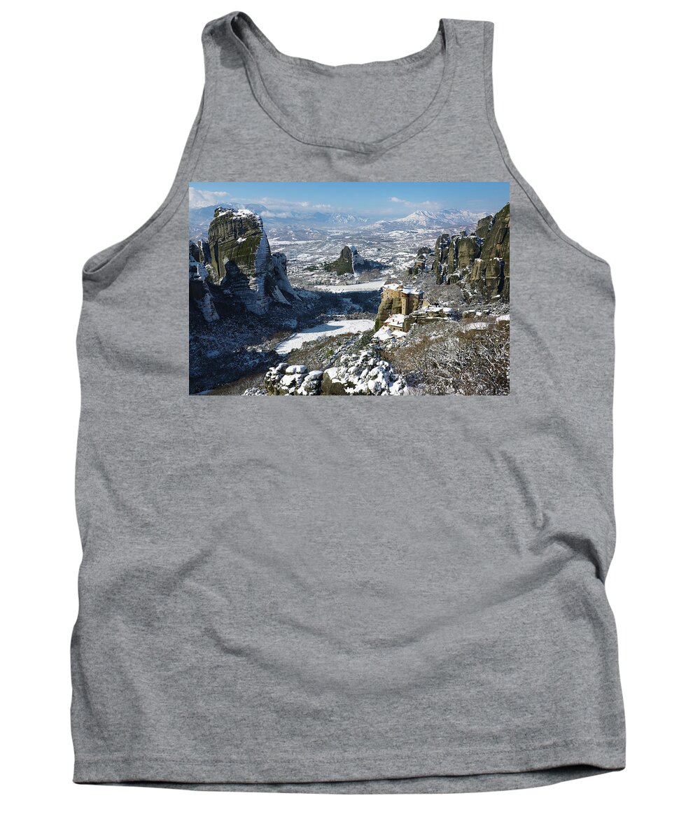 Meteora Tank Top featuring the photograph Meteora in winter #1 by Sean Hannon