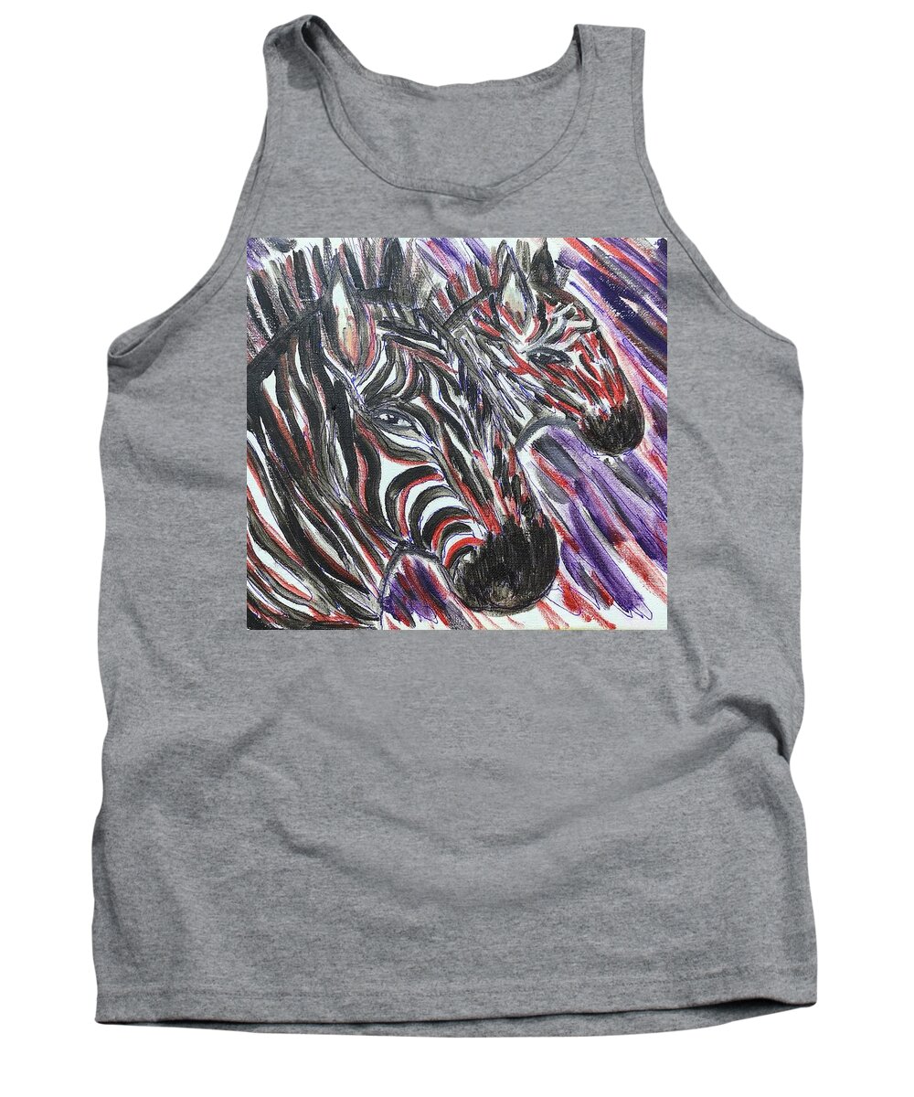 Oil Tank Top featuring the painting Zebras in abstract by Lisa Koyle