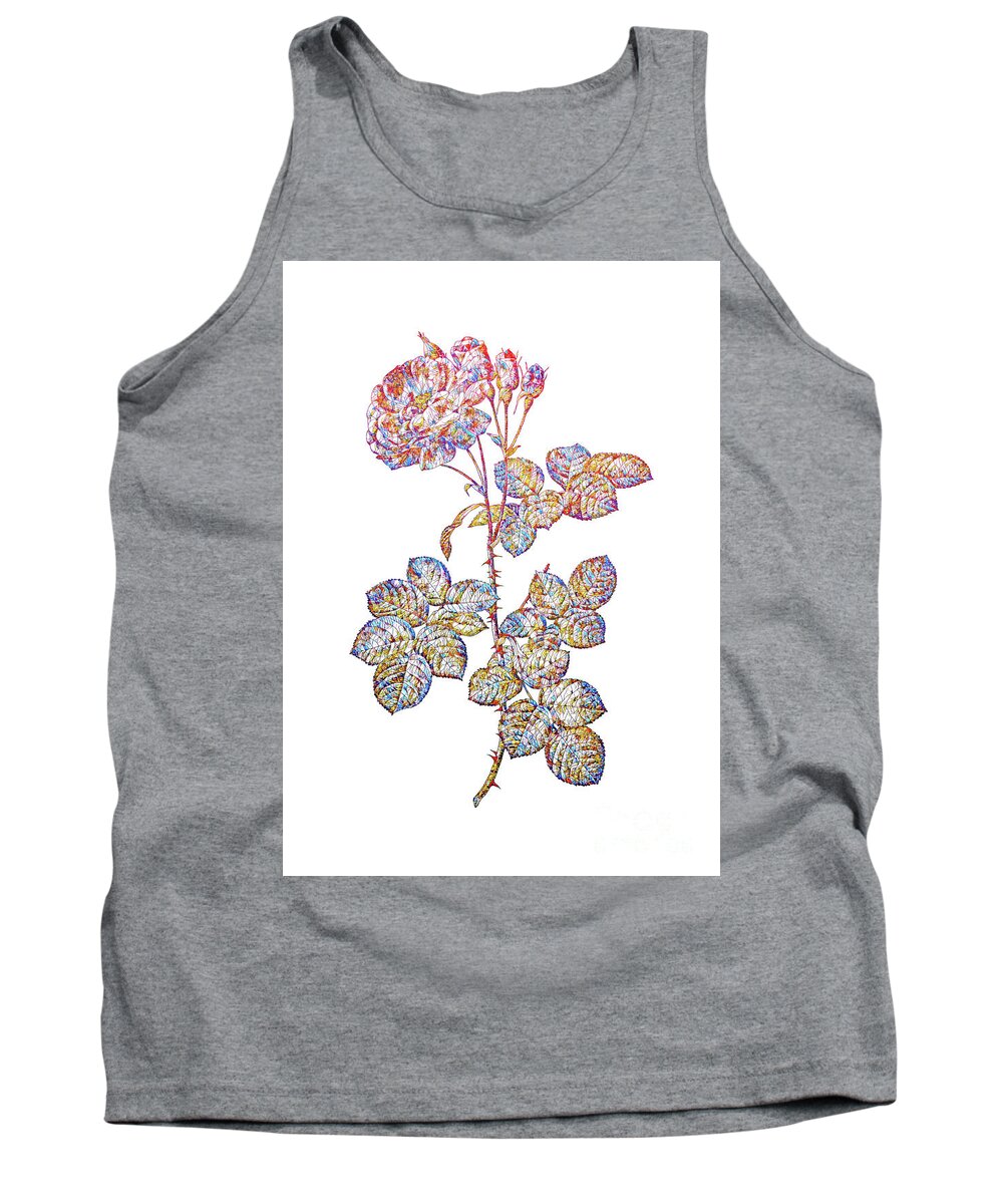 Holyrockarts Tank Top featuring the mixed media Stained Glass Damask Rose Botanical Art On White #1 by Holy Rock Design