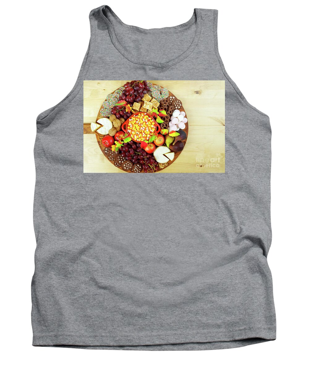 Thanksgiving Tank Top featuring the photograph Thanksgiving cheese and dessert grazing platter charcuterie board. #1 by Milleflore Images