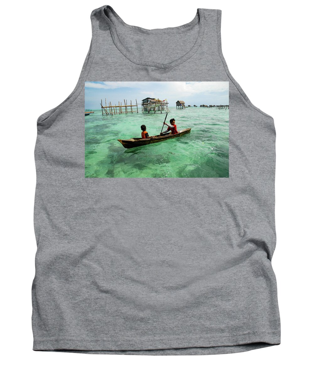 Sea Tank Top featuring the photograph Neptune's Children - Sea Gypsy Village, Sabah. Malaysian Borneo by Earth And Spirit