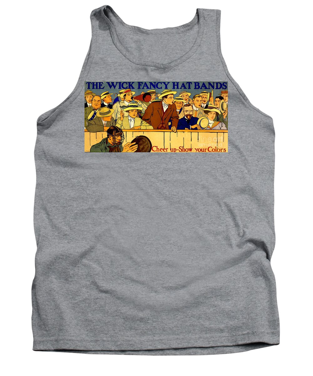 1910 Baseball Tank Top featuring the mixed media 1910 Baseball Fans with Fancy Hat Bands by Zalman Latzkovich