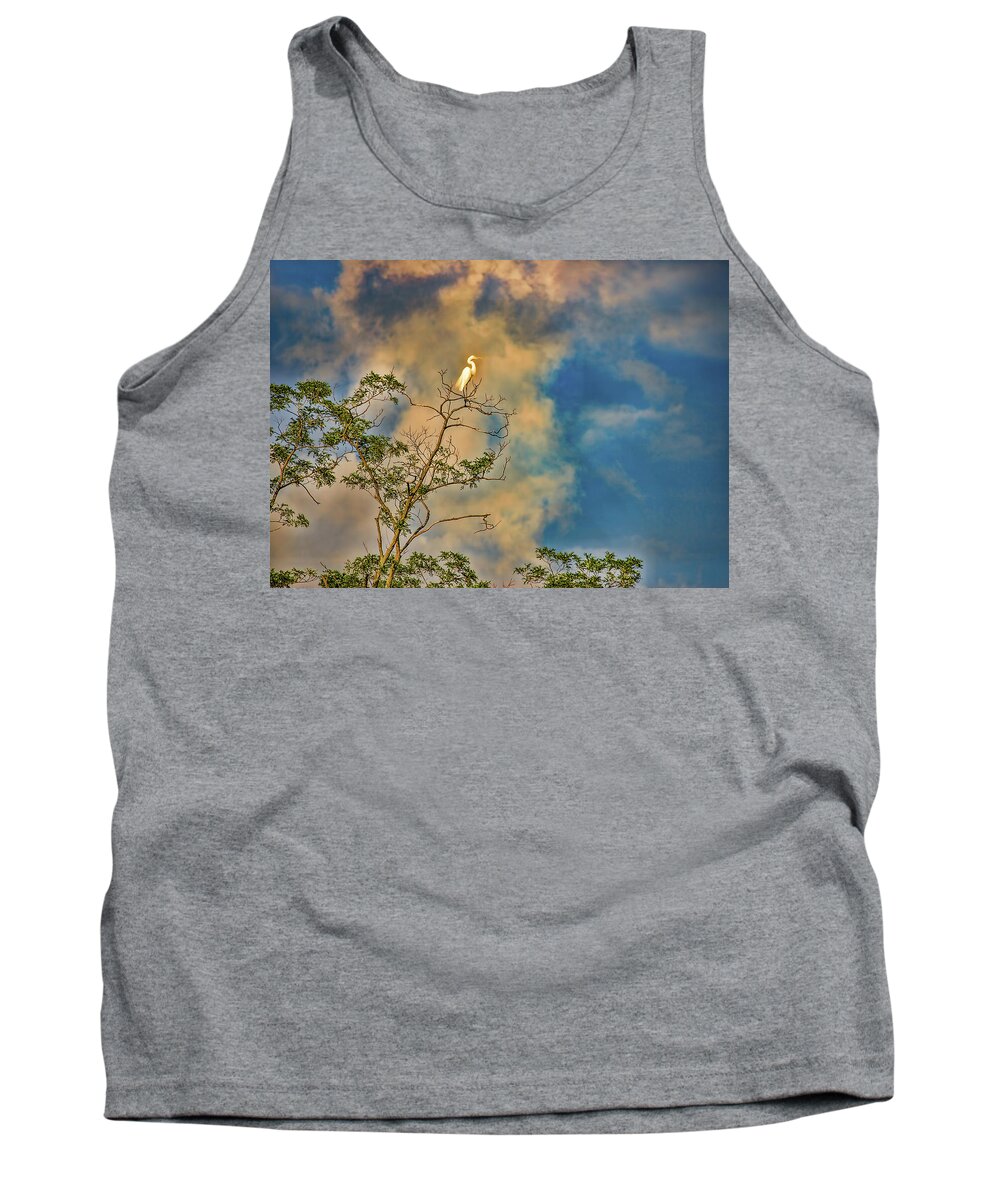 Egret Tank Top featuring the digital art Egret In A Tree #2 by Cordia Murphy