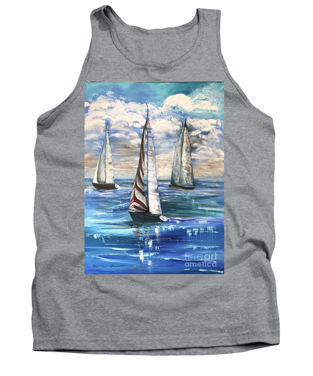 Beach Tank Top featuring the painting Sailboat Regatta at Delray Beach Florida by Catherine Ludwig Donleycott
