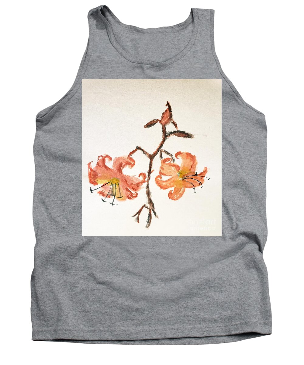 Orange Flower Tank Top featuring the painting Tiger Lily #3 by Margaret Welsh Willowsilk