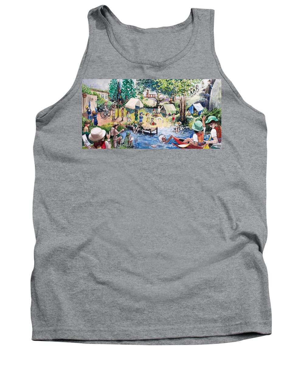 Girls Tank Top featuring the painting A century plus of outdoor fun for girls by Merana Cadorette