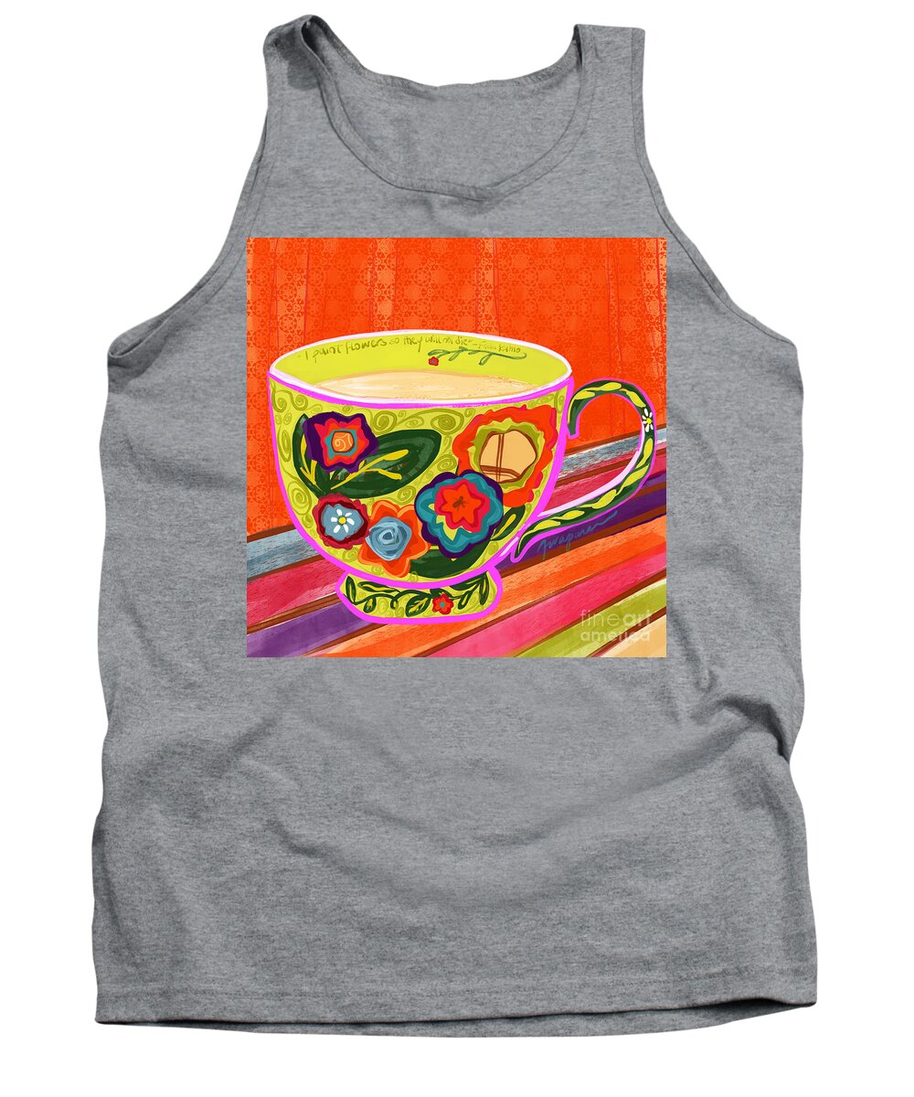 Frida Kahlo Inspired Cup Tank Top featuring the digital art A Full Cup of Frida Colorful Painting by Patricia Awapara