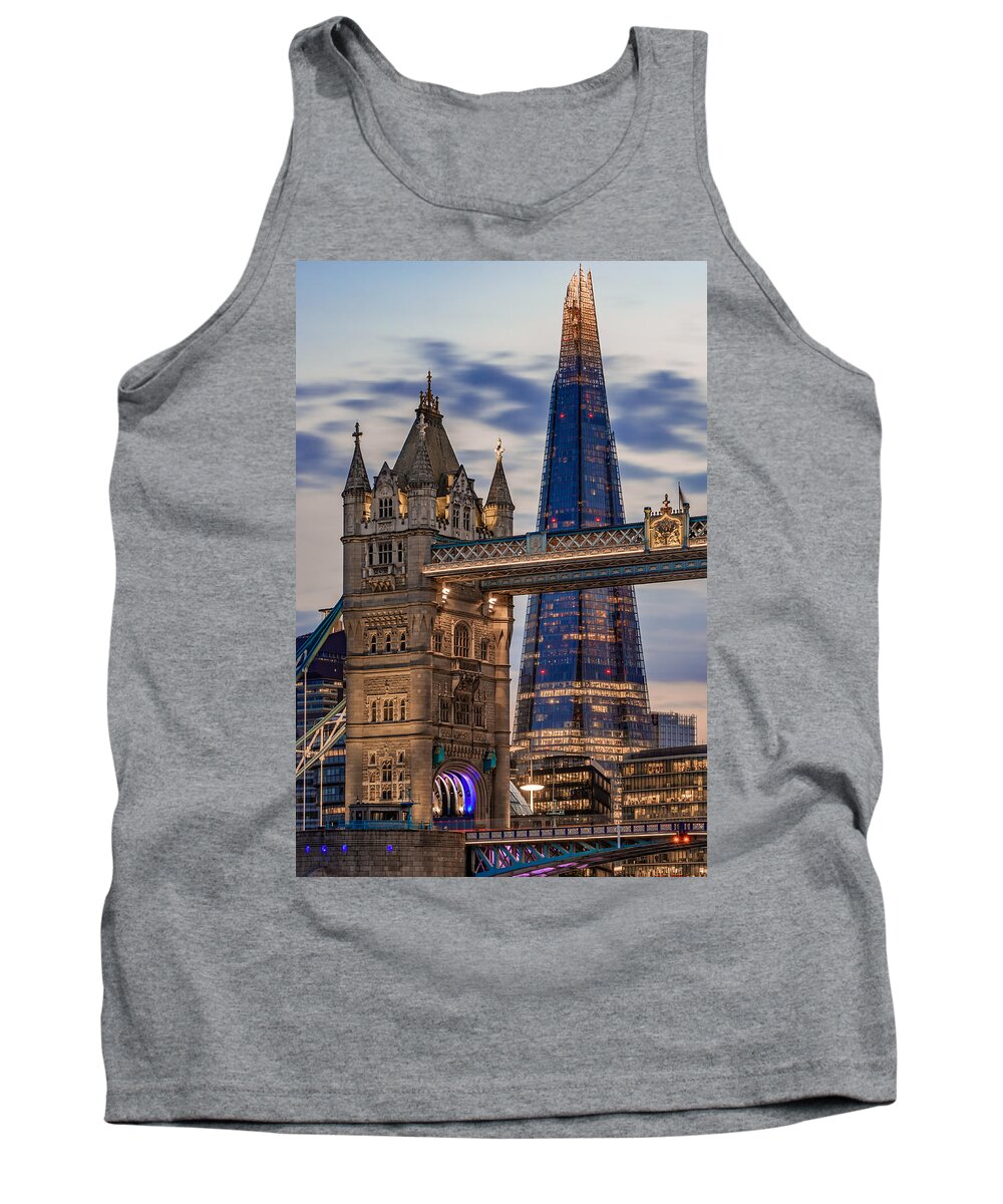 London Tank Top featuring the photograph A juxtaposition between Tower bridge and The Shard by George Afostovremea