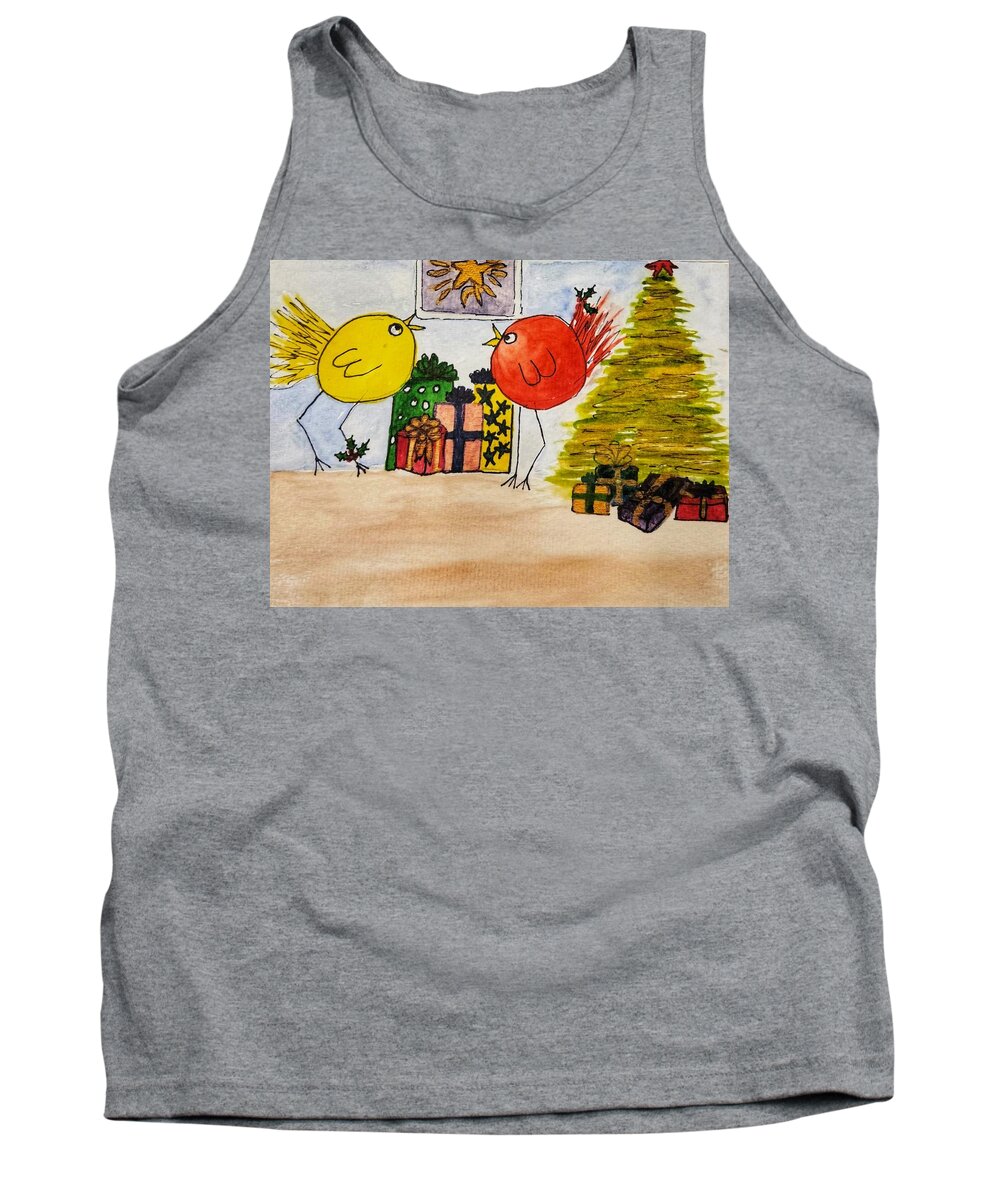 Birdy Tank Top featuring the painting A Merry Birdy Christmas by Shady Lane Studios-Karen Howard