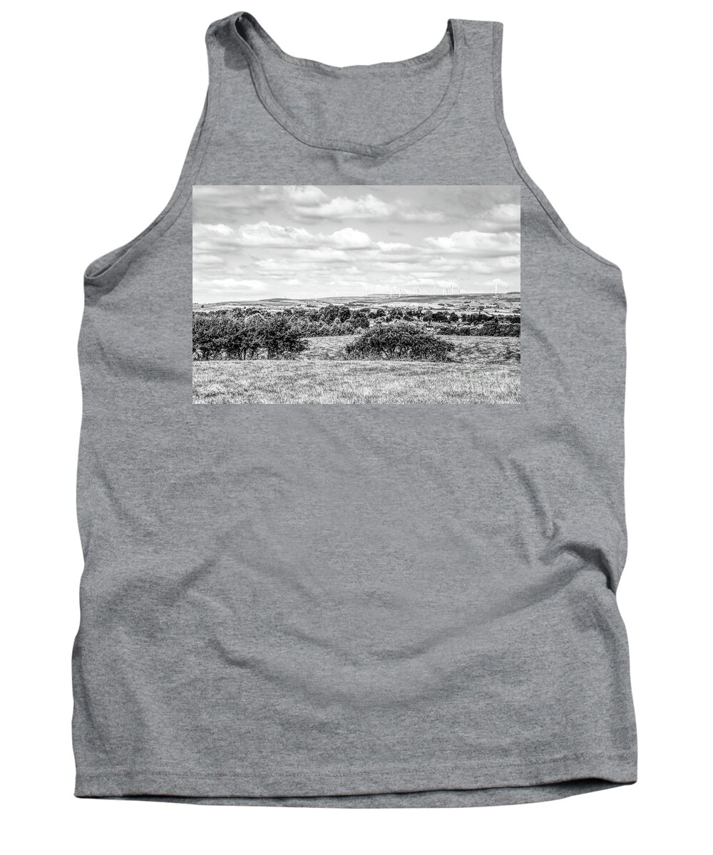 Digital Art Tank Top featuring the photograph A monochrome view of the Scout Moor Wind Farm looking from Heywood, Greater Manchester. by Pics By Tony