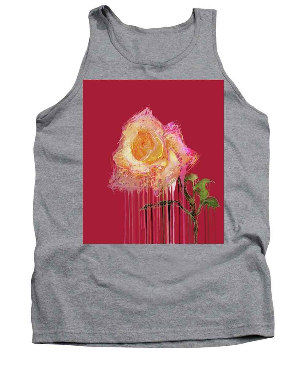 Rose Tank Top featuring the mixed media A Rose By Any Other Name - Red by BFA Prints