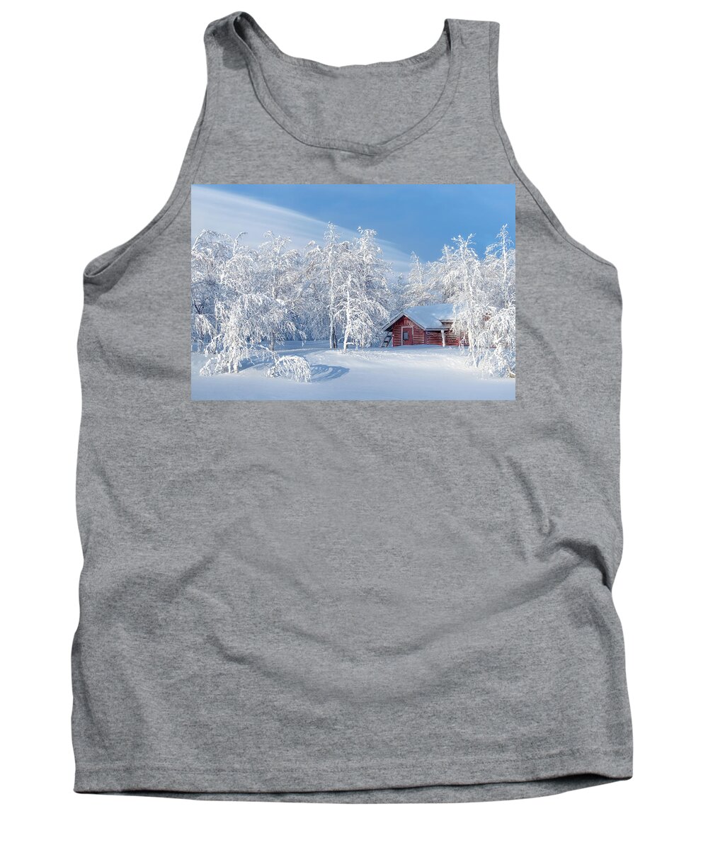 Winter Tank Top featuring the photograph A Winter's Dream Cabin by Thomas Kast