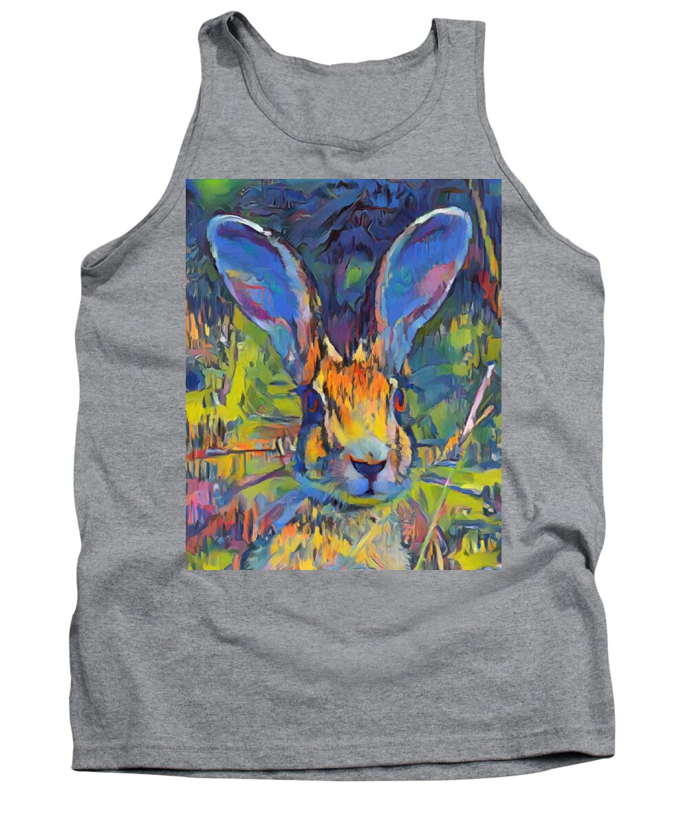 Hare Tank Top featuring the mixed media Abstract Hare in the style of Ernst Ludwig Kirchner by Ann Leech