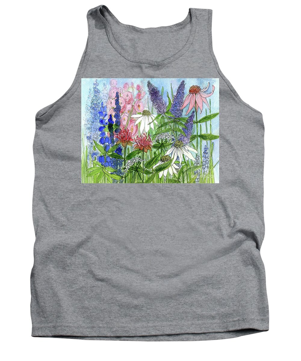 Watercolor Tank Top featuring the painting Adventures in my Garden by Laurie Rohner
