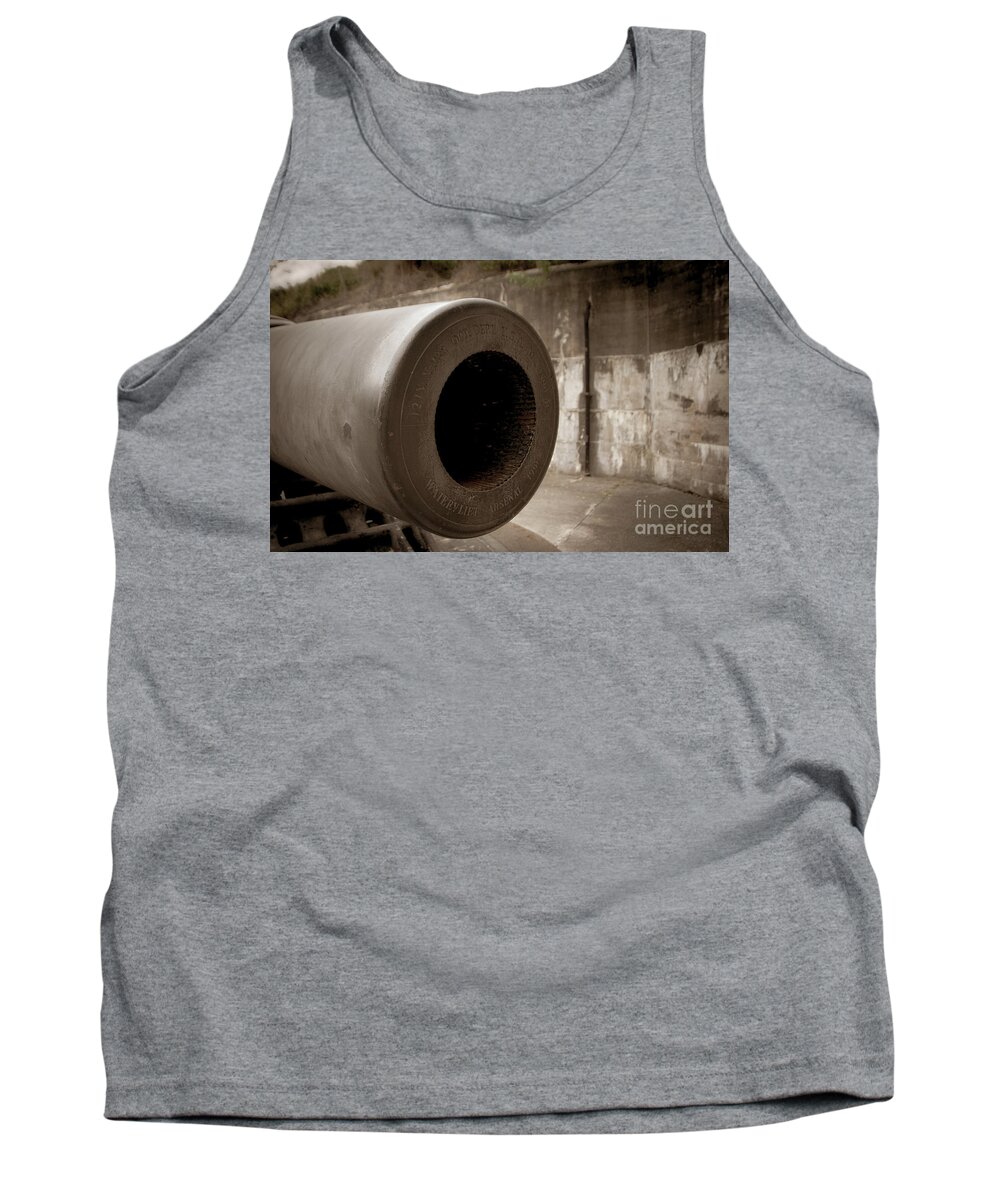 Photography Tank Top featuring the digital art Aged Cannon at Fort DeSoto Sepia Tone Photograph by PIPA Fine Art - Simply Solid