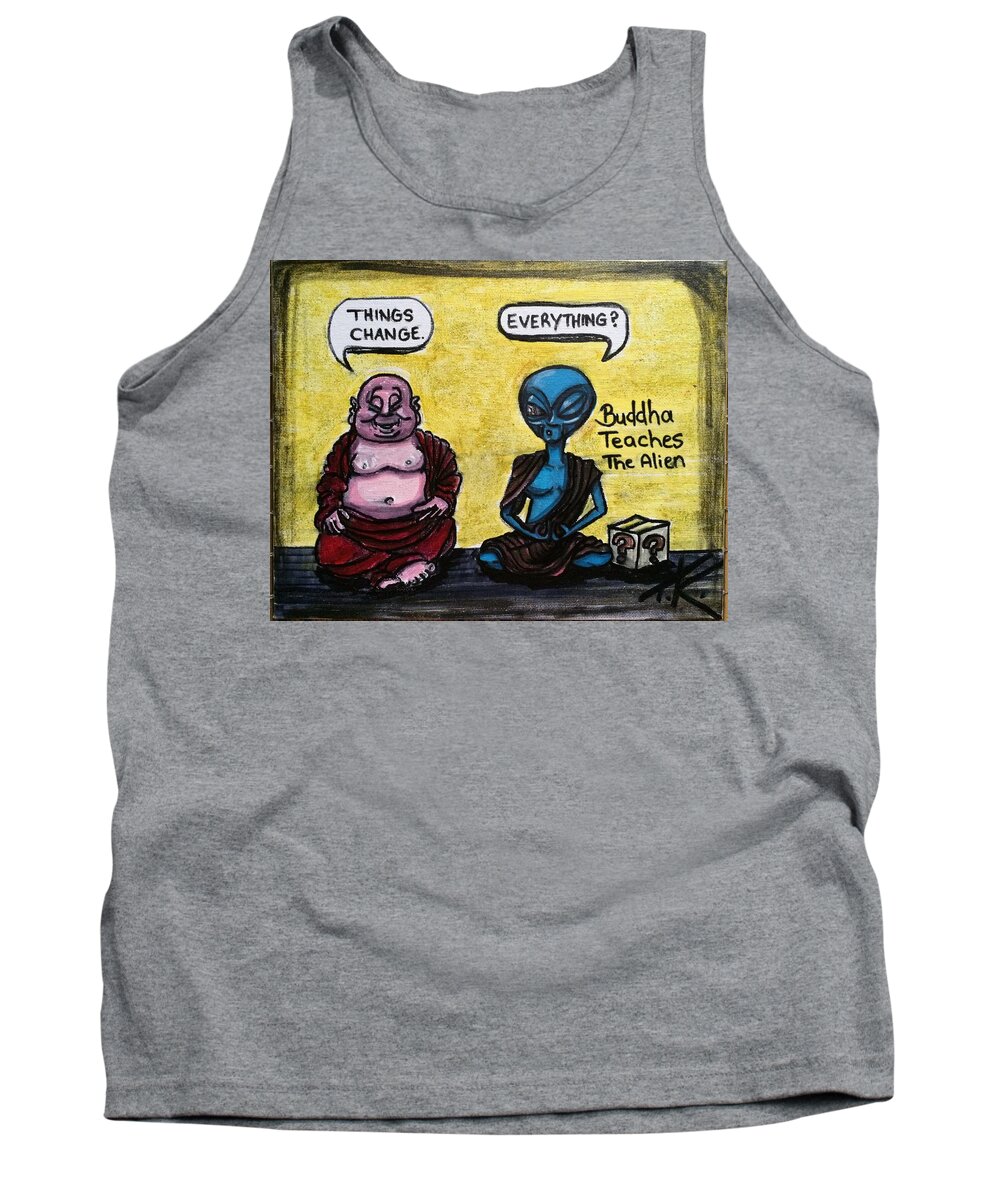 Buddha Tank Top featuring the painting Alien and Buddha by Similar Alien