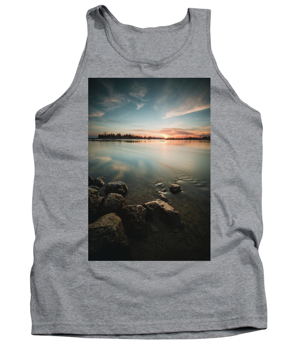 Lake Tank Top featuring the photograph An early spring sunset by Henry w Liu