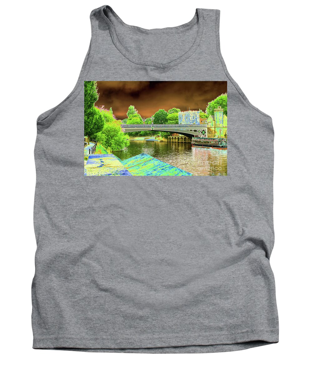 Digital Art Tank Top featuring the photograph An edited picture of a pleasure boat moored on the River Ouse York UK by Pics By Tony