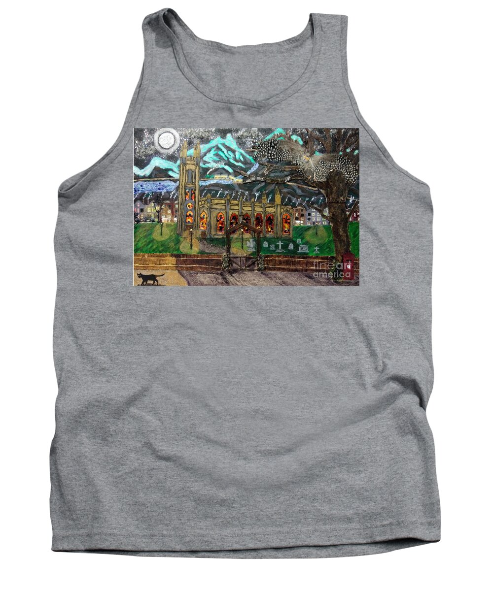 Church Tank Top featuring the mixed media An Owl with a View by David Westwood