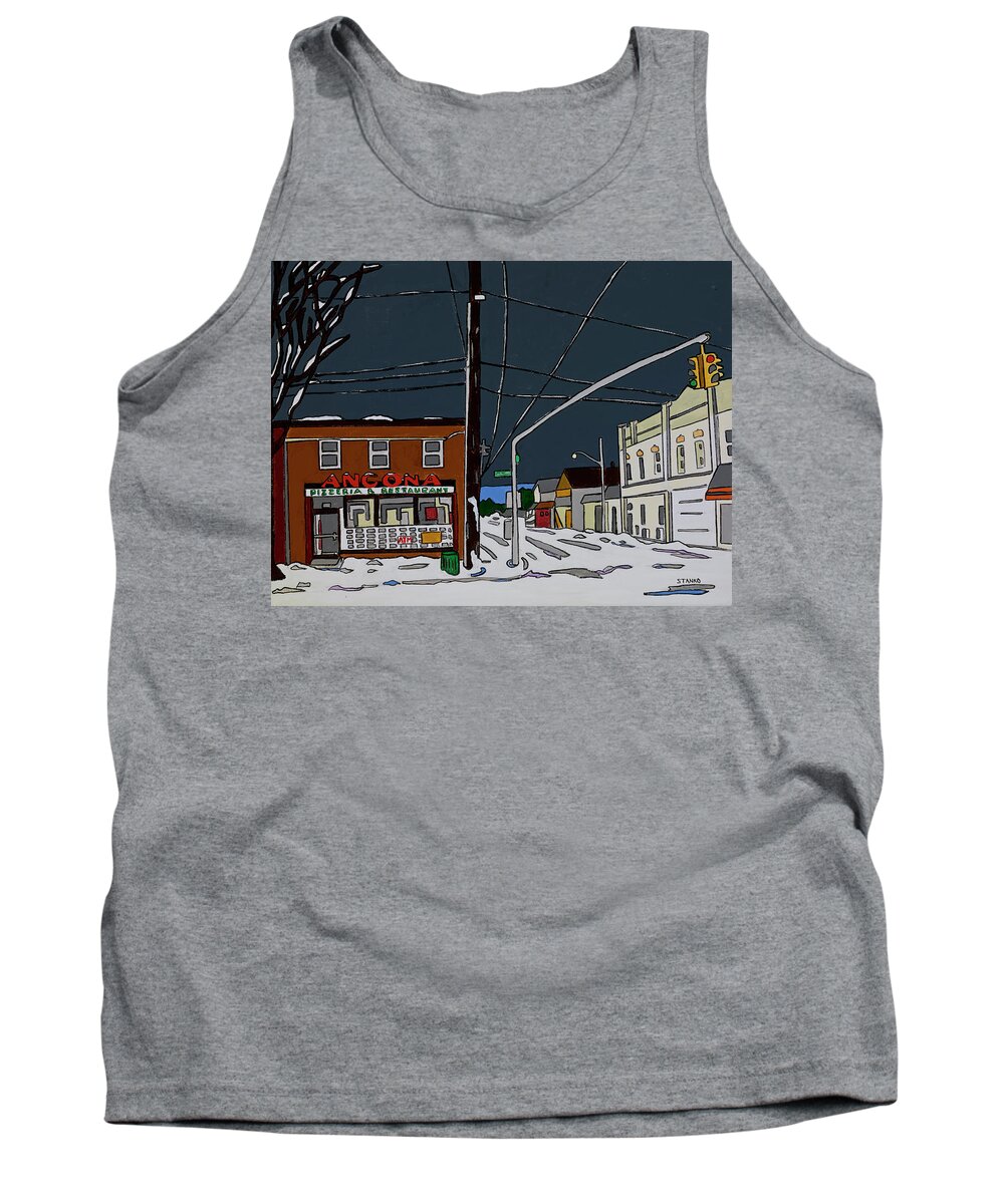 Ancona Pizza Valleystream Newyork Slice Tank Top featuring the painting Ancona Pizza by Mike Stanko