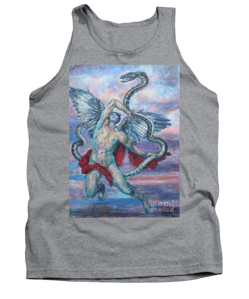 Angel Tank Top featuring the painting Angel Fighting Evil by Veronica Cassell vaz