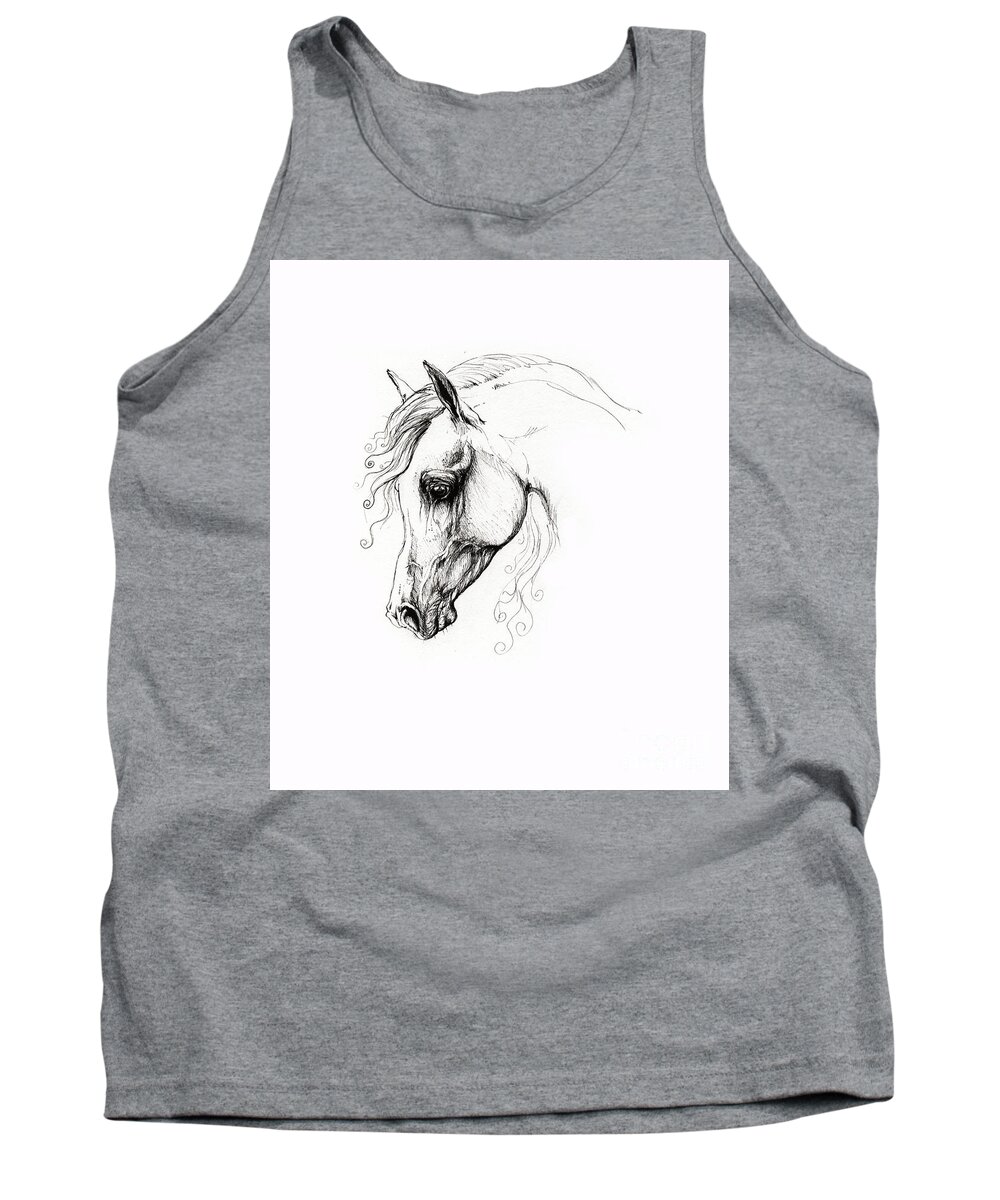 Fairytale Tank Top featuring the drawing Arabian Horse Drawing 15 by Ang El