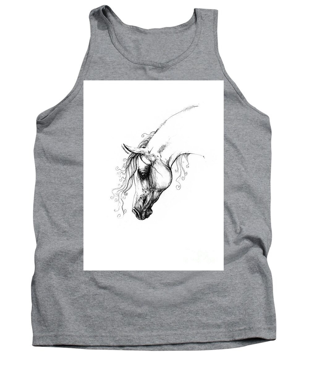 Fairytale Tank Top featuring the drawing Arabian Horse Drawing 16 by Ang El