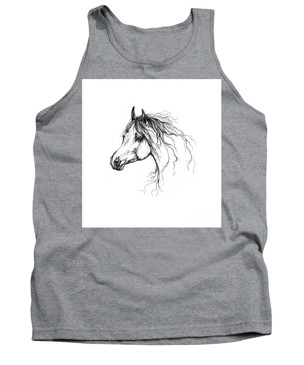 Horse Tank Top featuring the drawing Arabian Horse Drawing 37 by Ang El