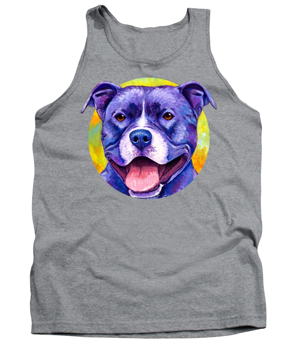 Pitbull Tank Top featuring the painting Peppy Purple Pitbull Terrier Dog by Rebecca Wang