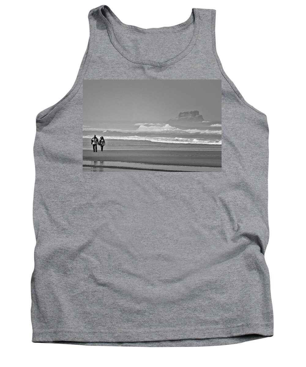 Waves Tank Top featuring the photograph A morning stroll on the beach by Loren Gilbert