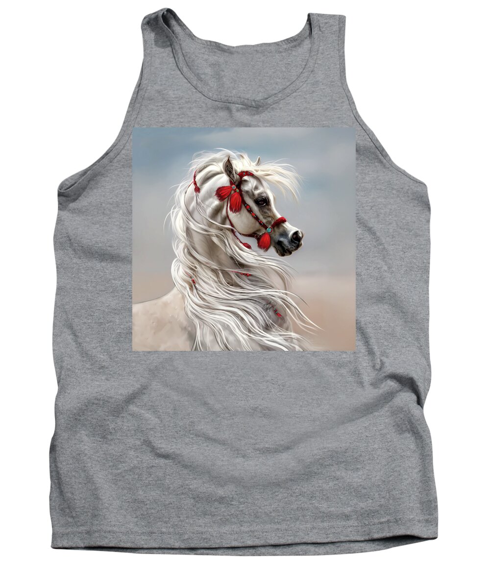 Equestrian Art Tank Top featuring the digital art Arabian with Red Tassels by Stacey Mayer by Stacey Mayer