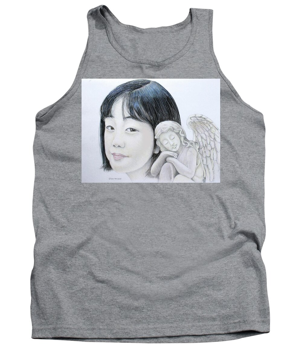 Asuka Tank Top featuring the drawing Asuka and the angel by Tim Ernst