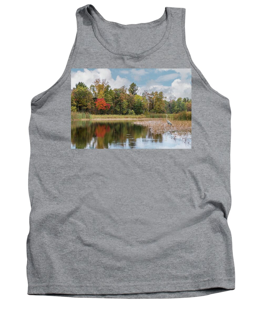 Autumn Tank Top featuring the photograph Autumn Blue Heron by Patti Deters