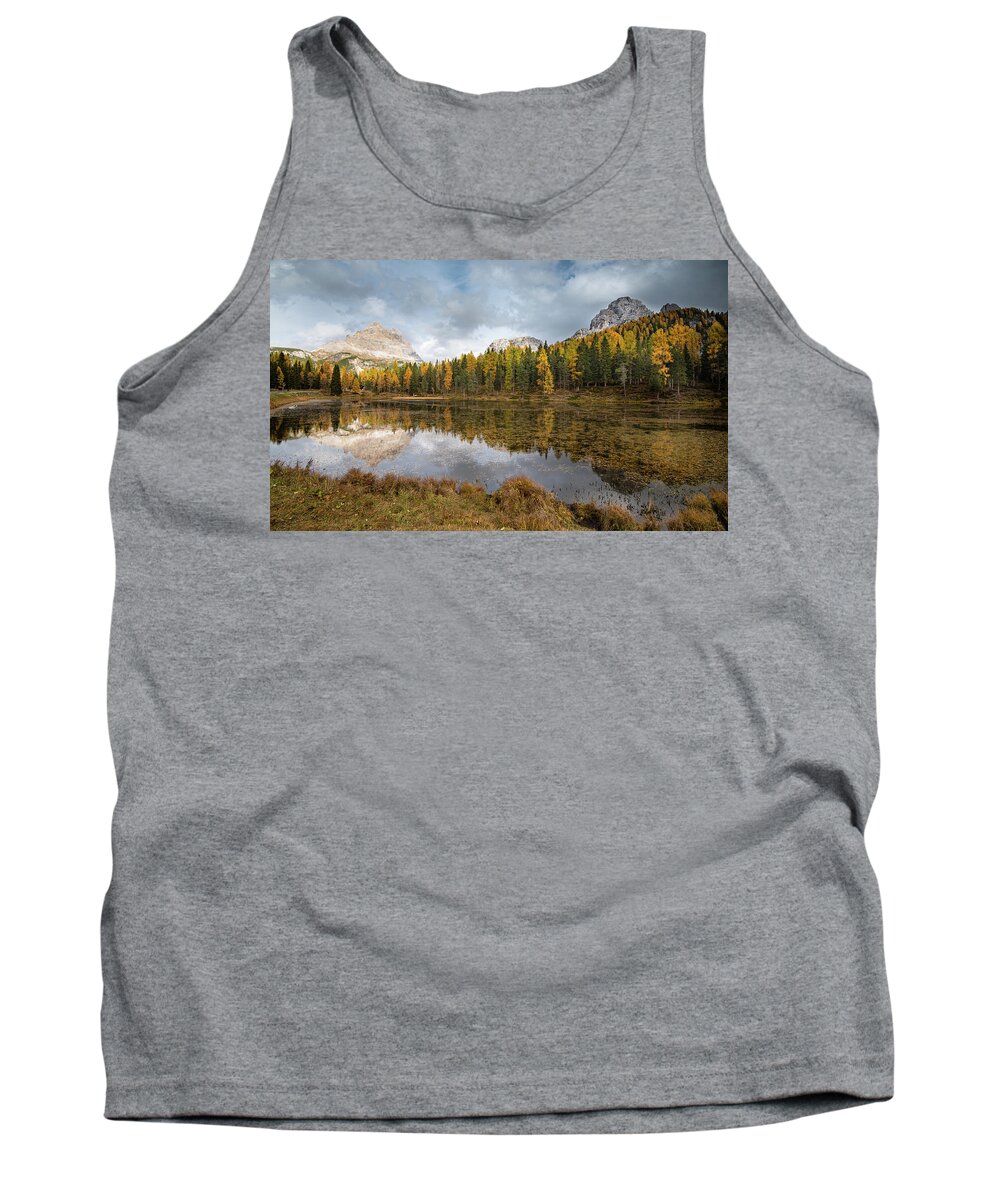 Antorno Lake Tank Top featuring the photograph Lake antorno in autumn Italian dolomiti by Michalakis Ppalis