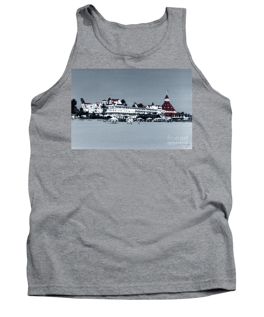 Glenn Mcnary Tank Top featuring the photograph B W Hotel Del Coronado with Red Roof by Glenn McNary
