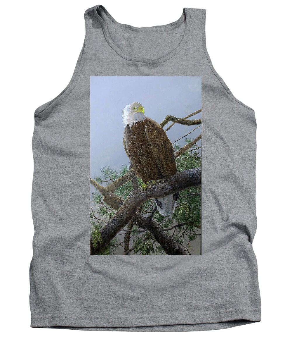 Eagle Tank Top featuring the painting Bald Eagle in Pine by Barry Kent MacKay