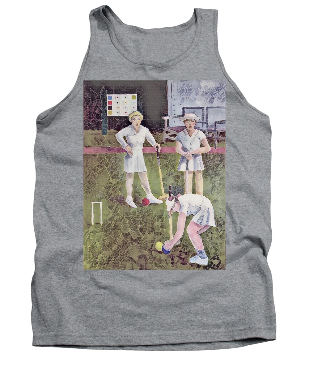 Croquet Tank Top featuring the painting Ball in Hand by Thomas Tribby