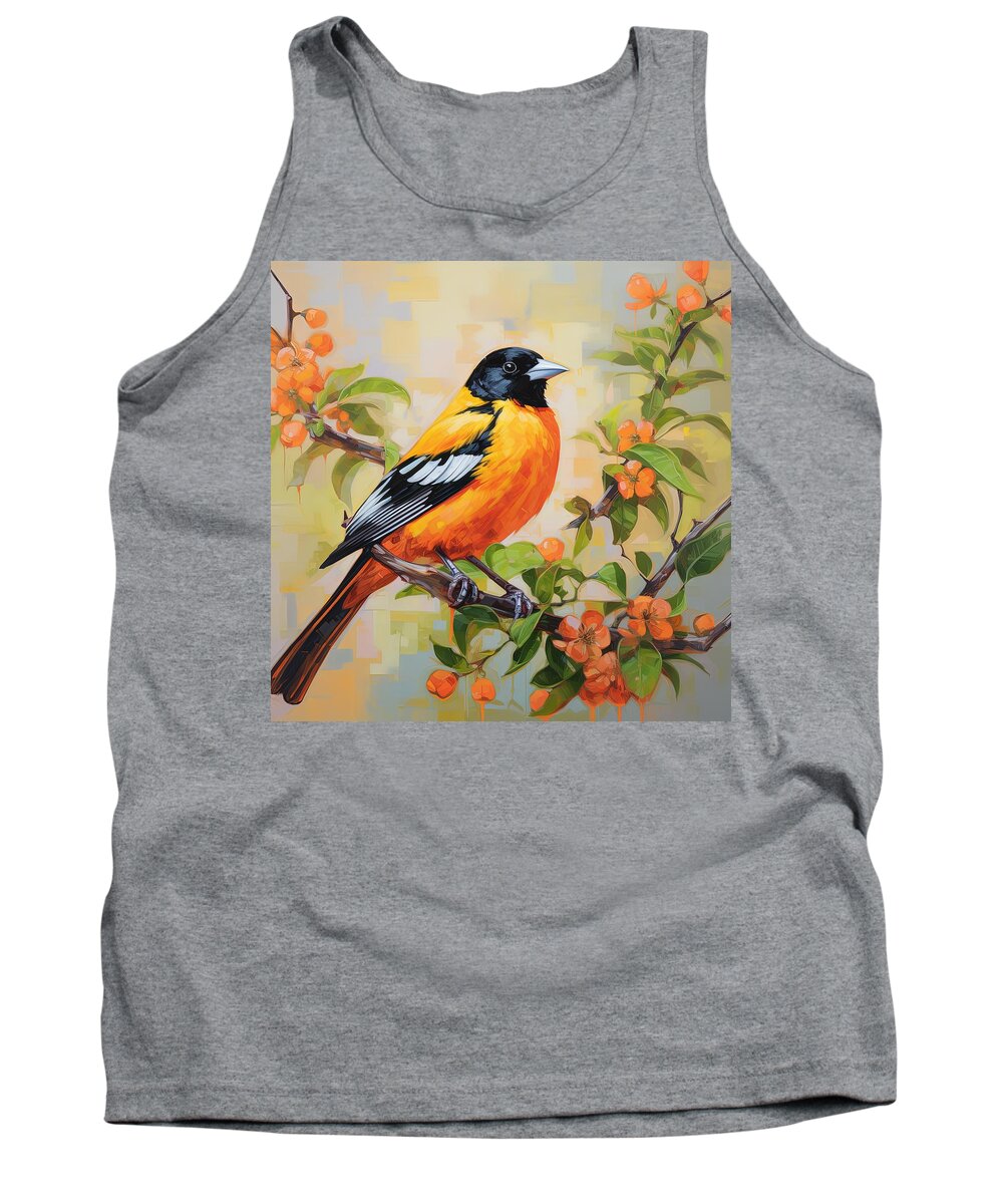Baltimore Oriole Tank Top featuring the painting Baltimore Oriole Art - Citrus Art by Lourry Legarde